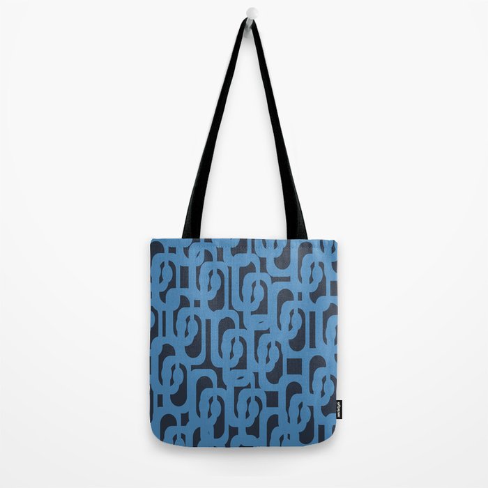 Mid Century Modern Loop Blue on Blue Abstract Pattern Tote Bag Gallery Image 2