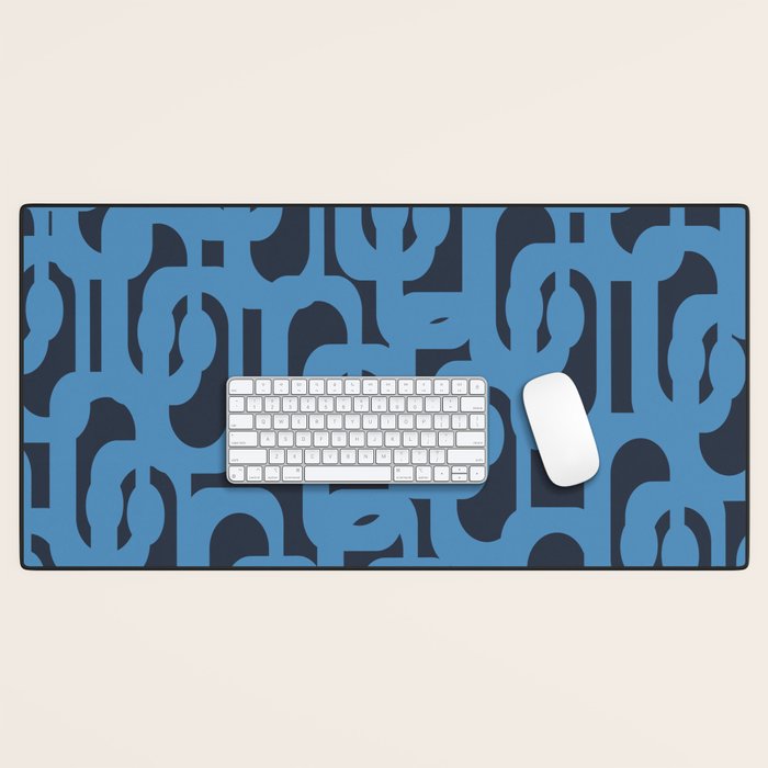 Mid Century Modern Loop Blue on Blue Abstract Pattern Desk Mat Gallery Image 1