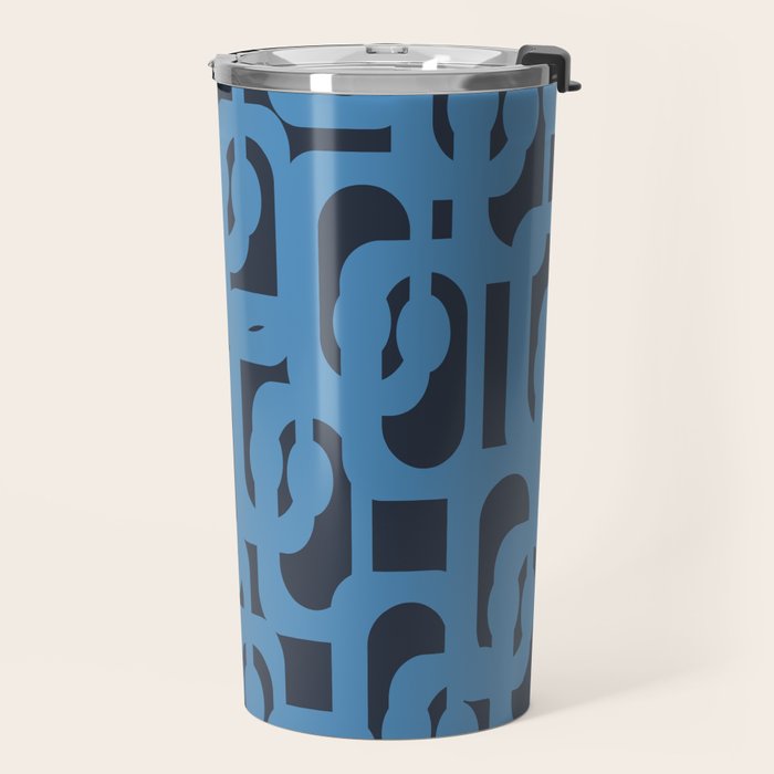 Mid Century Modern Loop Blue on Blue Abstract Pattern Travel Mug Gallery Image 2