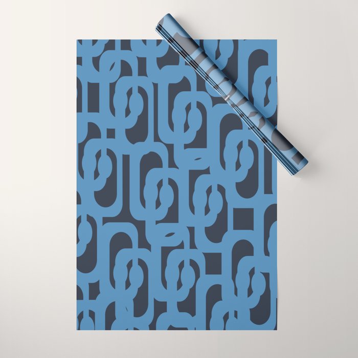 Mid Century Modern Loop Blue on Blue Abstract Pattern Wrapping Paper Gallery Image 1