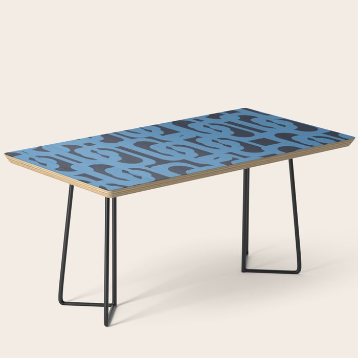 Mid Century Modern Loop Blue on Blue Abstract Pattern Coffee Table Gallery Image 1