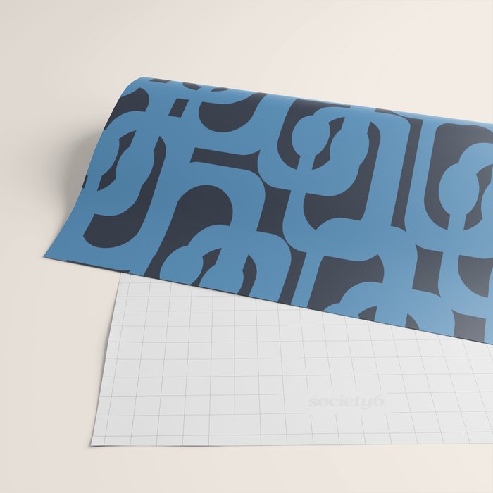 Mid Century Modern Loop Blue on Blue Abstract Pattern Wrapping Paper Gallery Image 2