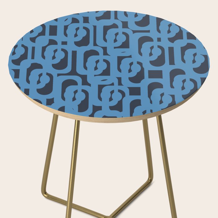 Mid Century Modern Loop Blue on Blue Abstract Pattern Side Table Gallery Image 2