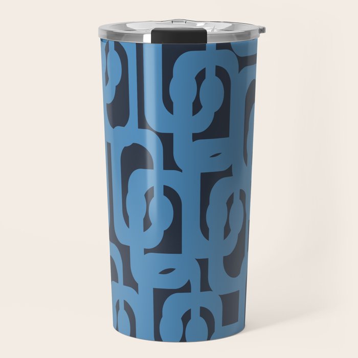 Mid Century Modern Loop Blue on Blue Abstract Pattern Travel Mug Gallery Image 1