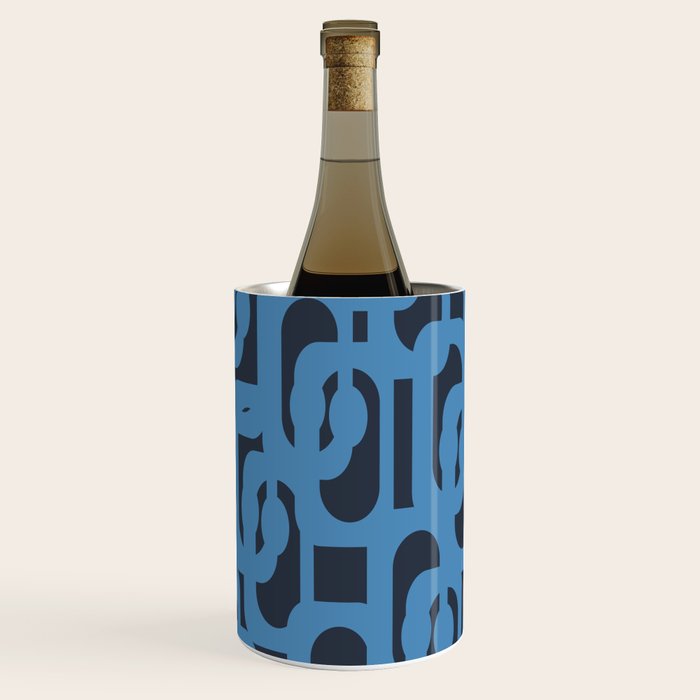 Mid Century Modern Loop Blue on Blue Abstract Pattern Wine Chiller Gallery Image 3
