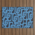 Mid Century Modern Loop Blue on Blue Abstract Pattern Outdoor Rug Gallery Image 1