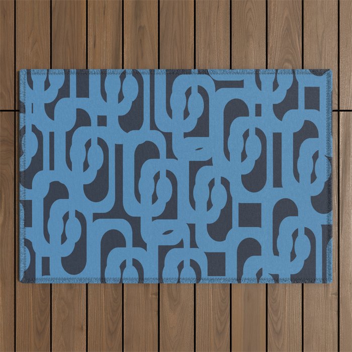 Mid Century Modern Loop Blue on Blue Abstract Pattern Outdoor Rug Gallery Image 1