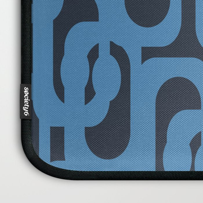 Mid Century Modern Loop Blue on Blue Abstract Pattern Laptop Sleeve Gallery Image 3