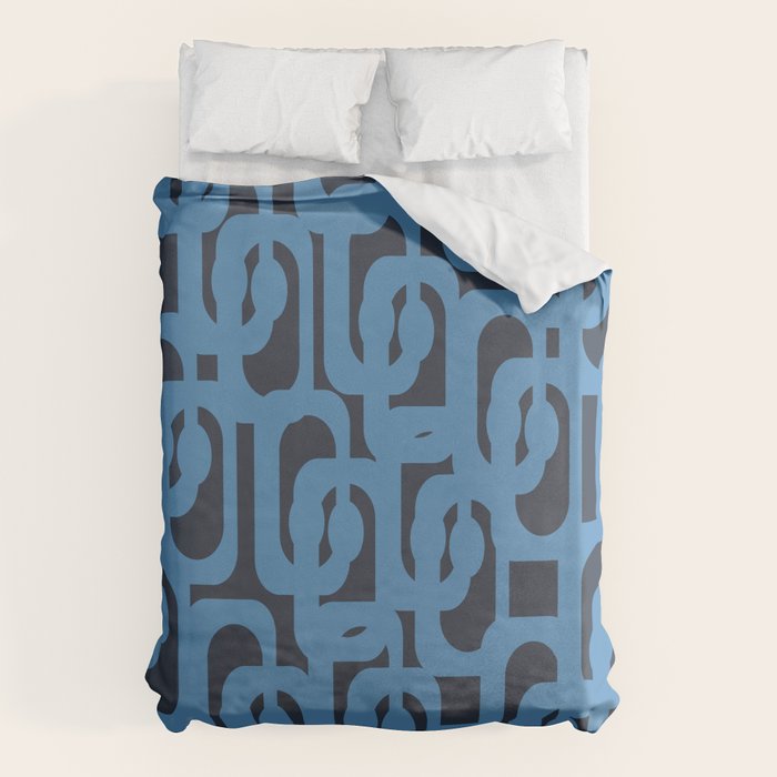 Mid Century Modern Loop Blue on Blue Abstract Pattern Duvet Cover Gallery Image 1