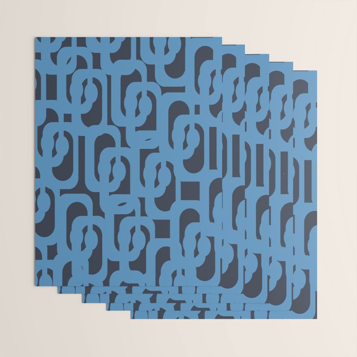 Mid Century Modern Loop Blue on Blue Abstract Pattern Wrapping Paper Gallery Image 3
