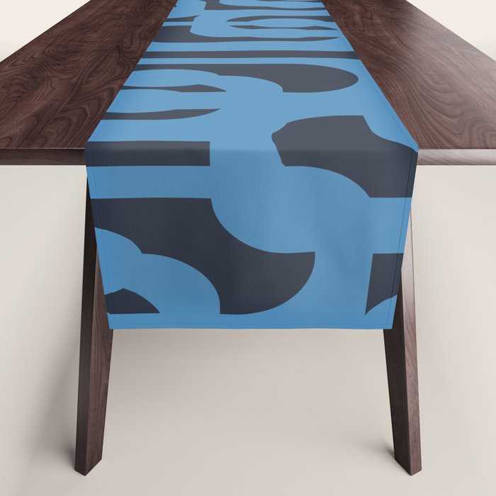 Mid Century Modern Loop Blue on Blue Abstract Pattern Table Runner Gallery Image 1
