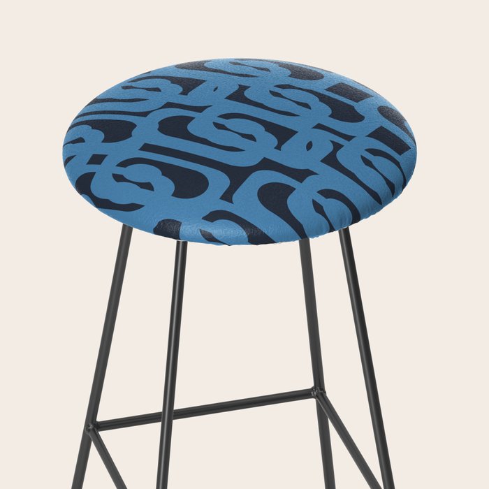 Mid Century Modern Loop Blue on Blue Abstract Pattern Stool Gallery Image 2