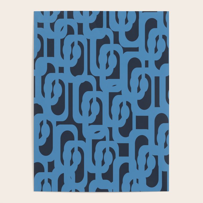 Mid Century Modern Loop Blue on Blue Abstract Pattern Poster Gallery Image 1