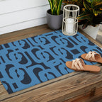 Mid Century Modern Loop Blue on Blue Abstract Pattern Outdoor Rug Gallery Image 2