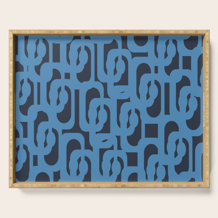Mid Century Modern Loop Blue on Blue Abstract Pattern Serving Tray Gallery Image 1