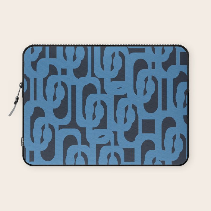 Mid Century Modern Loop Blue on Blue Abstract Pattern Laptop Sleeve Gallery Image 1