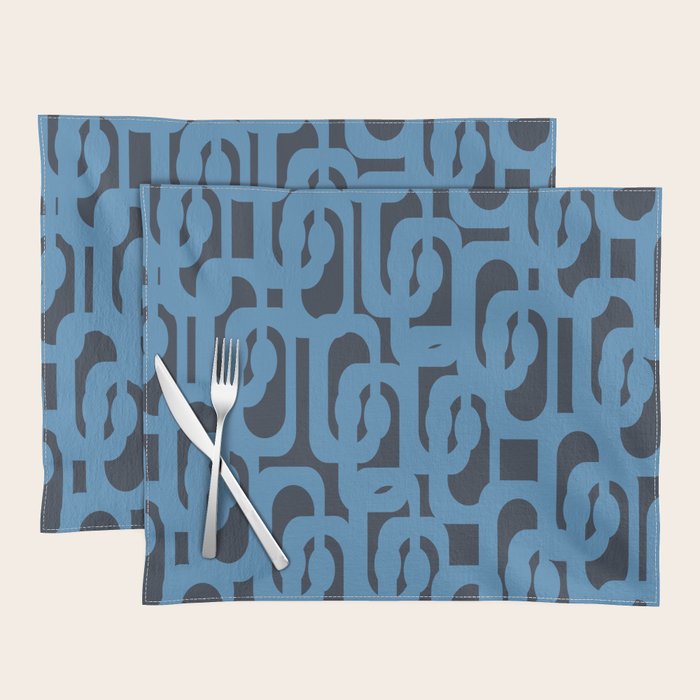Mid Century Modern Loop Blue on Blue Abstract Pattern Placemat Gallery Image 1