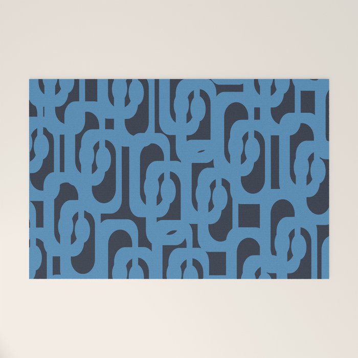 Mid Century Modern Loop Blue on Blue Abstract Pattern Welcome Mat Gallery Image 1
