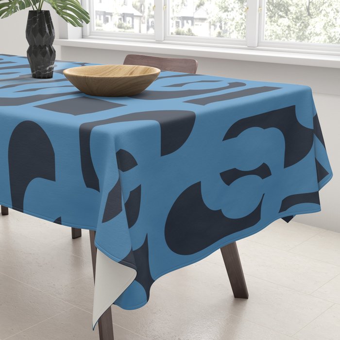 Mid Century Modern Loop Blue on Blue Abstract Pattern Tablecloth Gallery Image 3