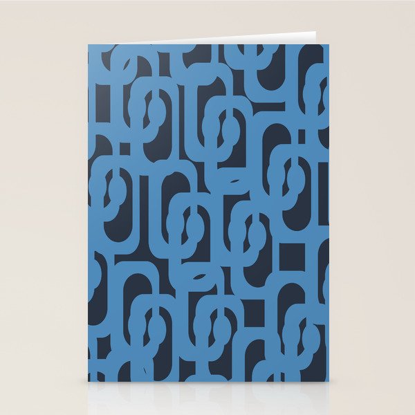 Mid Century Modern Loop Blue on Blue Abstract Pattern Stationery Card Gallery Image 1