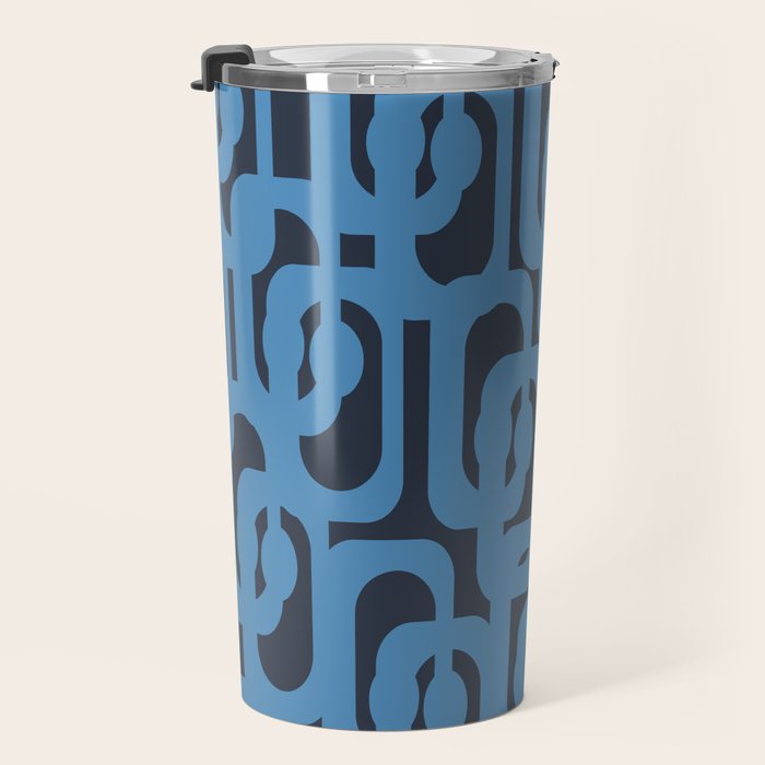 Mid Century Modern Loop Blue on Blue Abstract Pattern Travel Mug Gallery Image 3