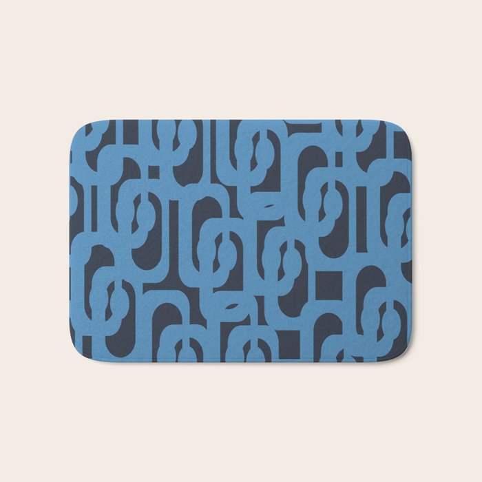 Mid Century Modern Loop Blue on Blue Abstract Pattern Bath Mat Gallery Image 1