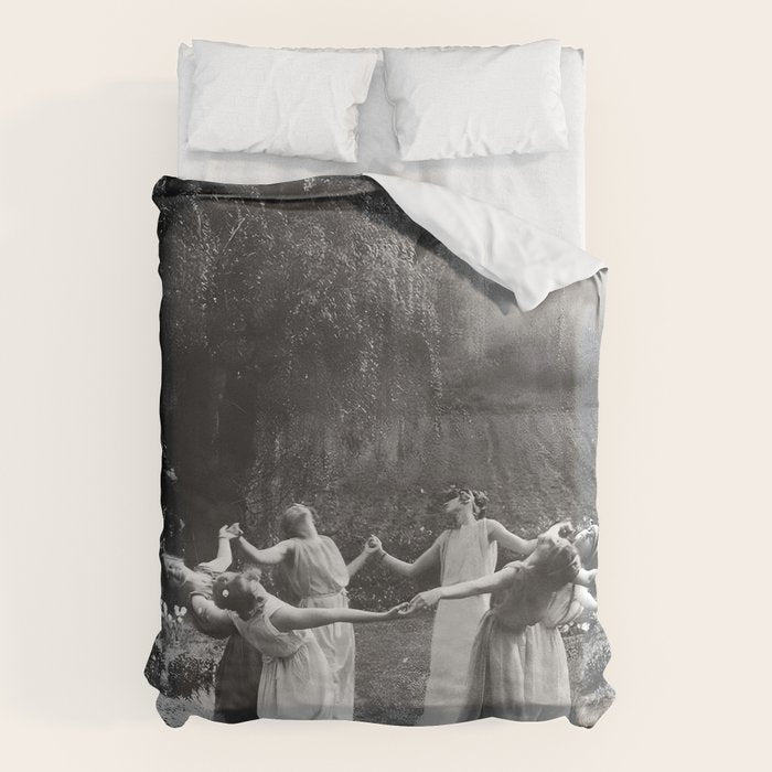 Circle Of Witches vintage Women Dancing -Circle Of Witches Vintage Women Dancing Black And White Duvet Cover Gallery Image 1