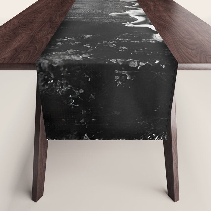 Circle Of Witches vintage Women Dancing -Circle Of Witches Vintage Women Dancing Black And White Table Runner Gallery Image 1