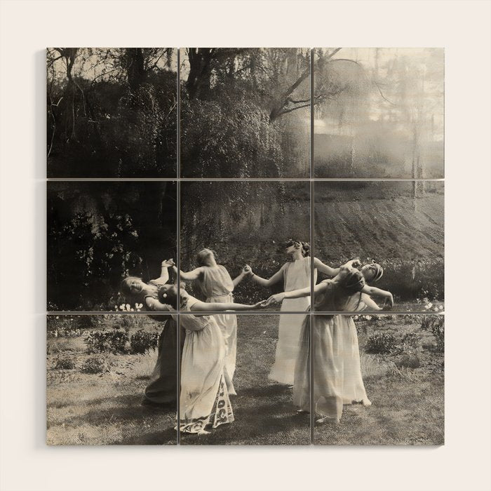 Circle Of Witches vintage Women Dancing -Circle Of Witches Vintage Women Dancing Black And White Wood Wall Art Gallery Image 1