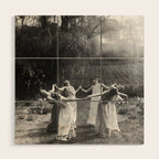 Circle Of Witches vintage Women Dancing -Circle Of Witches Vintage Women Dancing Black And White Wood Wall Art Gallery Image 1