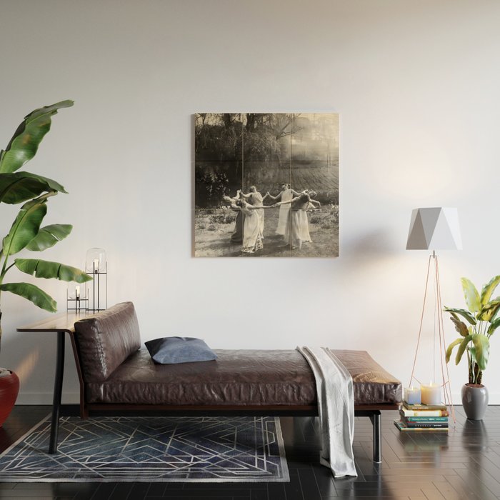 Circle Of Witches vintage Women Dancing -Circle Of Witches Vintage Women Dancing Black And White Wood Wall Art Gallery Image 2