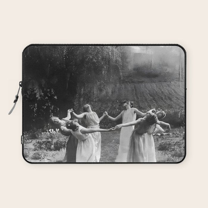 Circle Of Witches vintage Women Dancing -Circle Of Witches Vintage Women Dancing Black And White Laptop Sleeve Gallery Image 1