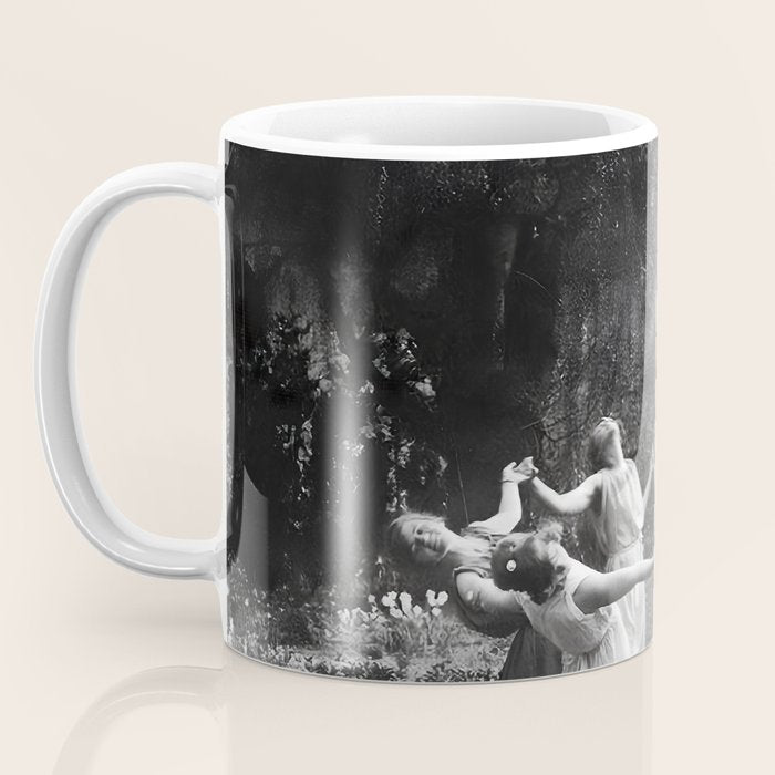 Circle Of Witches vintage Women Dancing -Circle Of Witches Vintage Women Dancing Black And White Coffee Mug Gallery Image 3