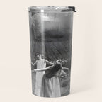 Circle Of Witches vintage Women Dancing -Circle Of Witches Vintage Women Dancing Black And White Travel Mug Gallery Image 2
