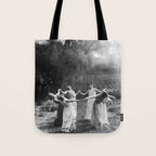 Circle Of Witches vintage Women Dancing -Circle Of Witches Vintage Women Dancing Black And White Tote Bag Gallery Image 1