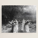 Circle Of Witches vintage Women Dancing -Circle Of Witches Vintage Women Dancing Black And White Jigsaw Puzzle Gallery Image 1