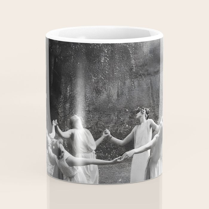 Circle Of Witches vintage Women Dancing -Circle Of Witches Vintage Women Dancing Black And White Coffee Mug Gallery Image 4