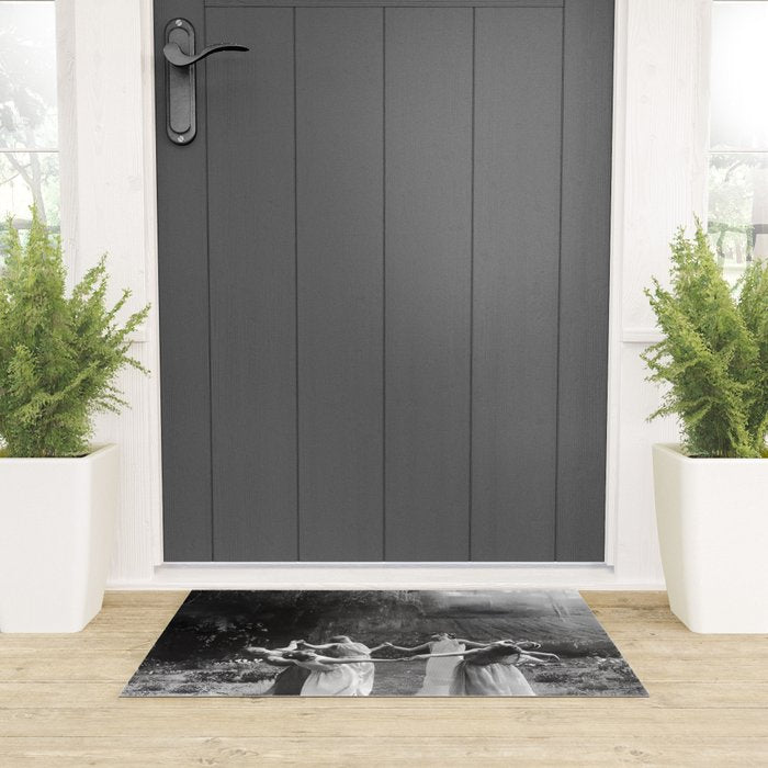 Circle Of Witches vintage Women Dancing -Circle Of Witches Vintage Women Dancing Black And White Welcome Mat Gallery Image 3