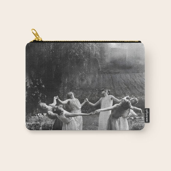 Circle Of Witches vintage Women Dancing -Circle Of Witches Vintage Women Dancing Black And White Carry All Pouch Gallery Image 1