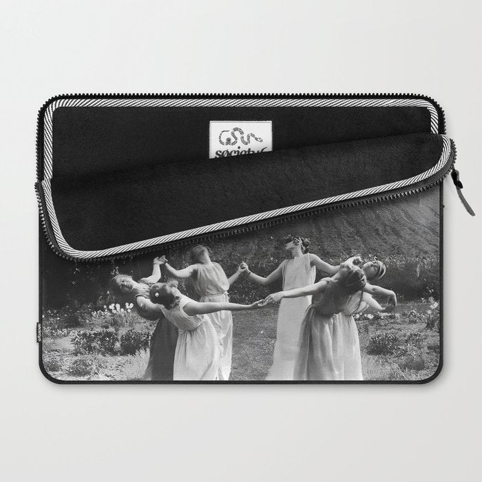 Circle Of Witches vintage Women Dancing -Circle Of Witches Vintage Women Dancing Black And White Laptop Sleeve Gallery Image 2