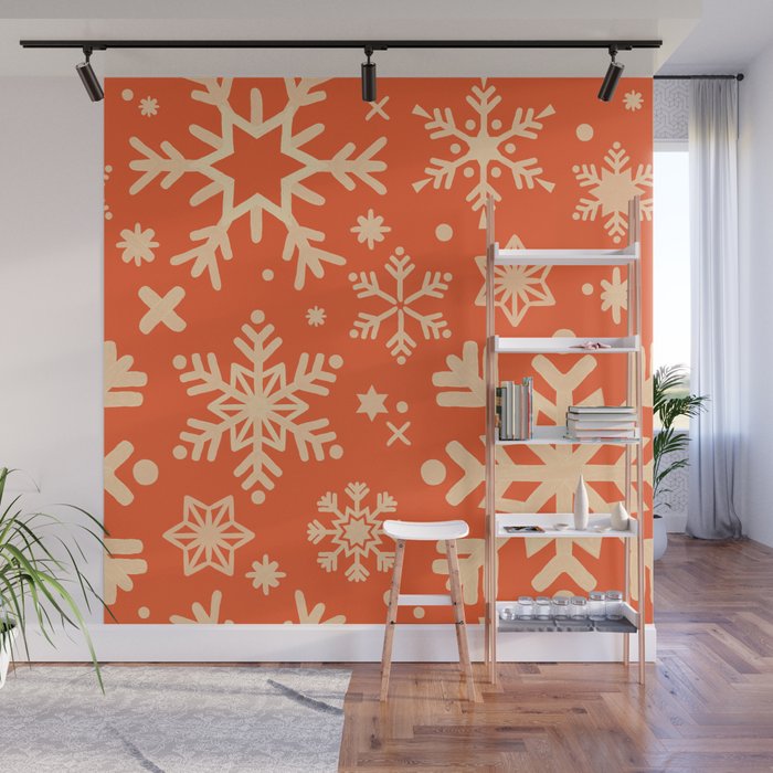 Snowflake Collection - Coral & Cream Wall Mural Gallery Image 1