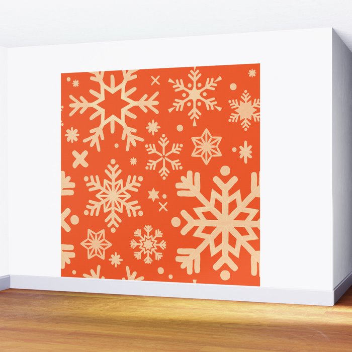 Snowflake Collection - Coral & Cream Wall Mural Gallery Image 2