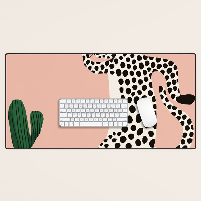 Jazzy Wild Cat, Dancing Leopard Animals Pets, Wildlife Bengal Cats Exotic, Cheetah Jungle Pastel Whimsical, Quirky Bohemian Modern Eclectic Desk Mat Gallery Image 1