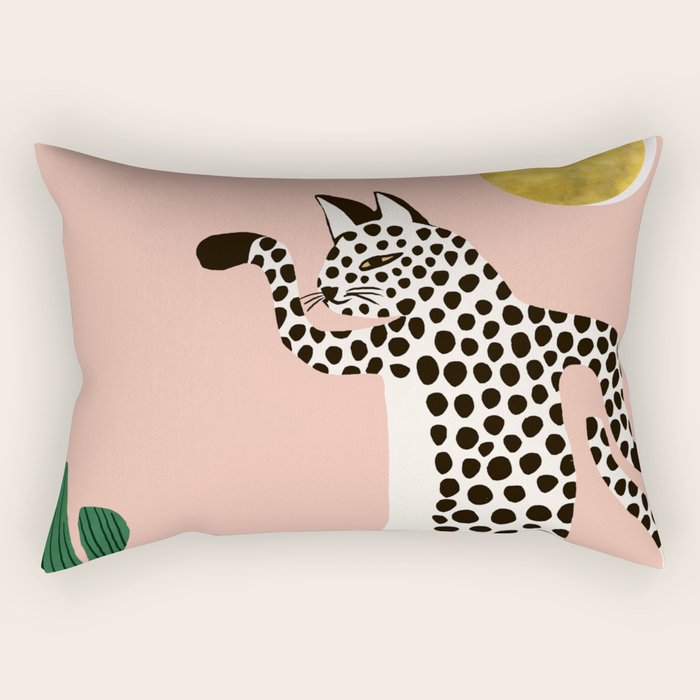 Jazzy Wild Cat, Dancing Leopard Animals Pets, Wildlife Bengal Cats Exotic, Cheetah Jungle Pastel Whimsical, Quirky Bohemian Modern Eclectic Rectangular Pillow Gallery Image 2