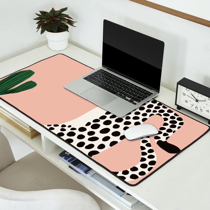 Jazzy Wild Cat, Dancing Leopard Animals Pets, Wildlife Bengal Cats Exotic, Cheetah Jungle Pastel Whimsical, Quirky Bohemian Modern Eclectic Desk Mat Gallery Image 2
