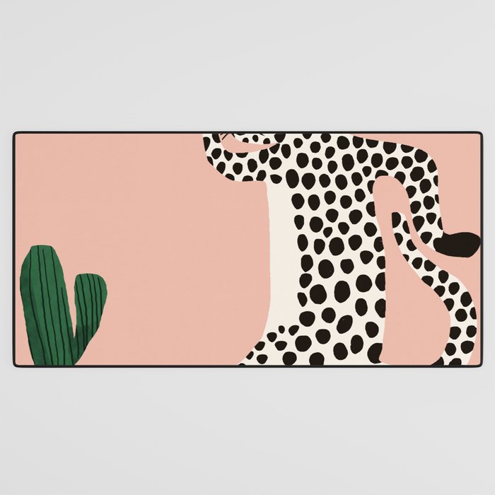 Jazzy Wild Cat, Dancing Leopard Animals Pets, Wildlife Bengal Cats Exotic, Cheetah Jungle Pastel Whimsical, Quirky Bohemian Modern Eclectic Desk Mat Gallery Image 3