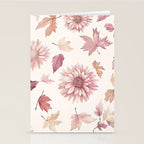 Blush Autumun Fall Flower and Leaves Watercolor All Over Stationery Card Gallery Image 2
