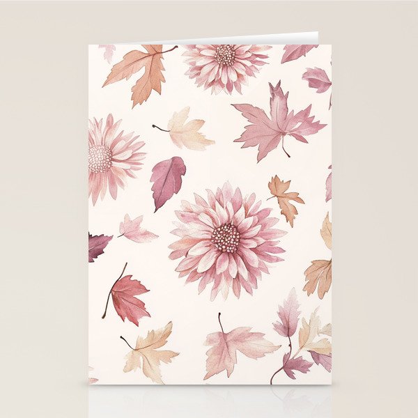 Blush Autumun Fall Flower and Leaves Watercolor All Over Stationery Card Gallery Image 2