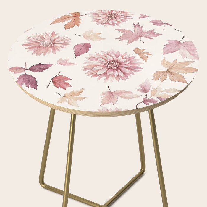Blush Autumun Fall Flower and Leaves Watercolor All Over Side Table Gallery Image 2