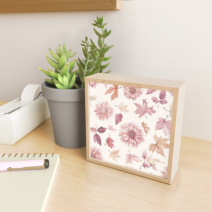 Blush Autumun Fall Flower and Leaves Watercolor All Over Mini Art Print Gallery Image 2